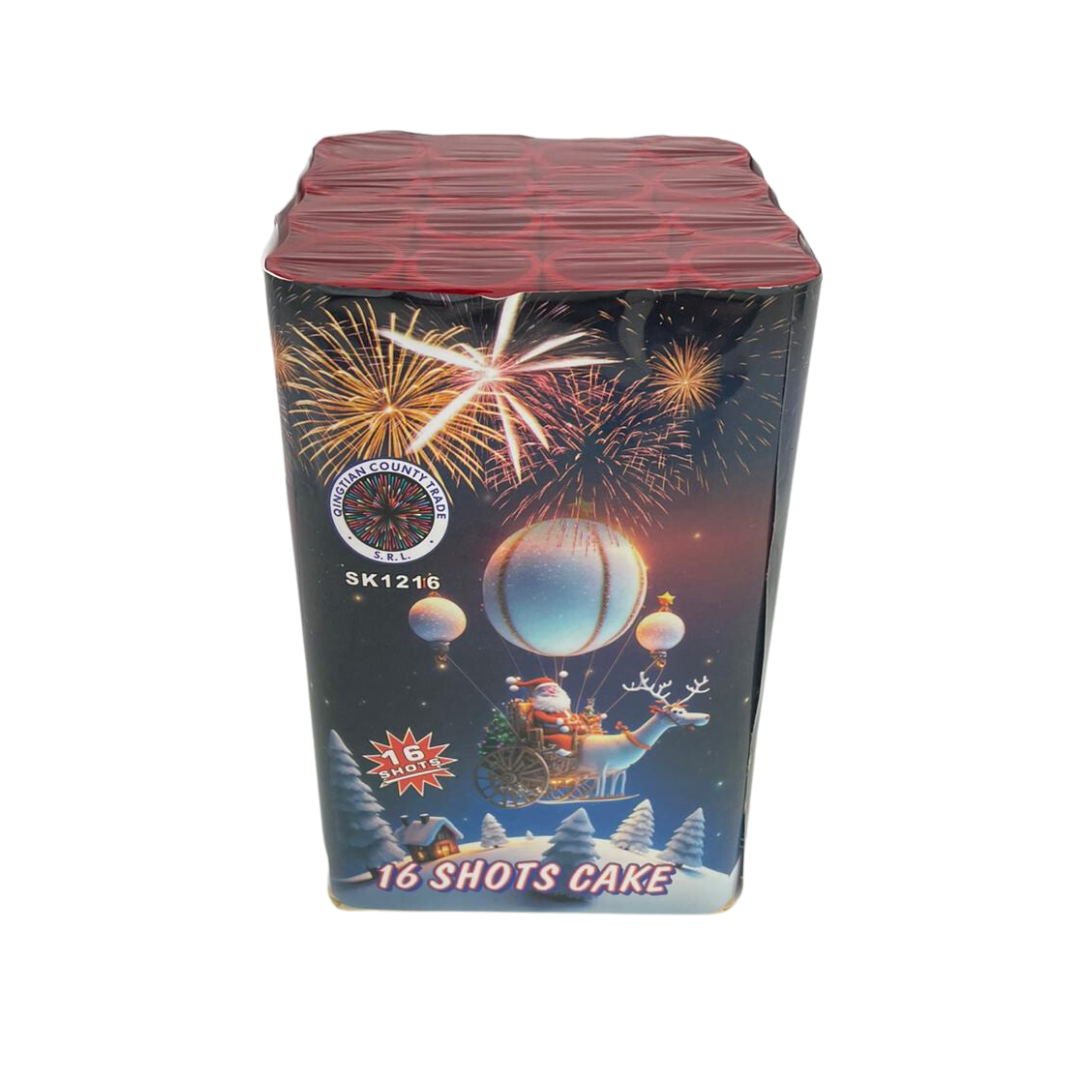 Baterie de artificii 16 Shots Cake, 16 focuri, 30 calibru